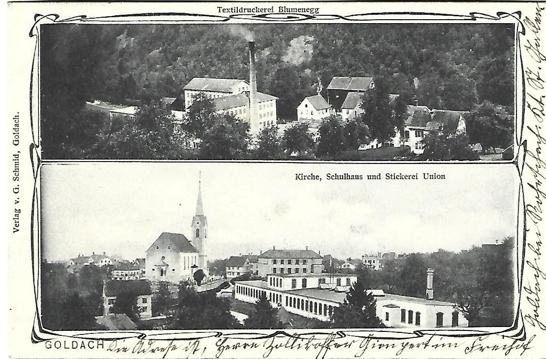 Cartoline postali: Goldach SG  Textildruckerei Kirche – Usato da Wetzikon ZH venduto da Brulu100