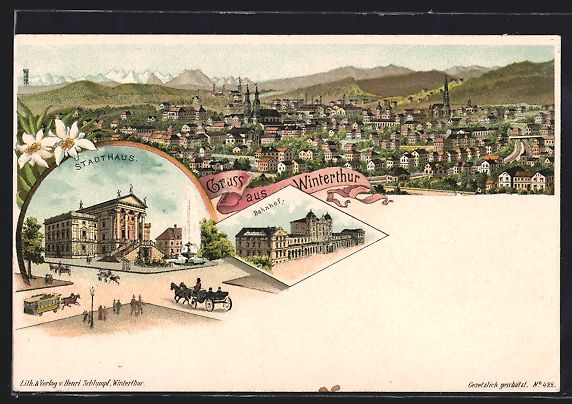 Cartes postales: Litho Winterthur, Teilansicht, Stadthaus – D'occasion à Berlin par bartko-reher