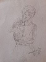dessin  femme et son chien signé ?