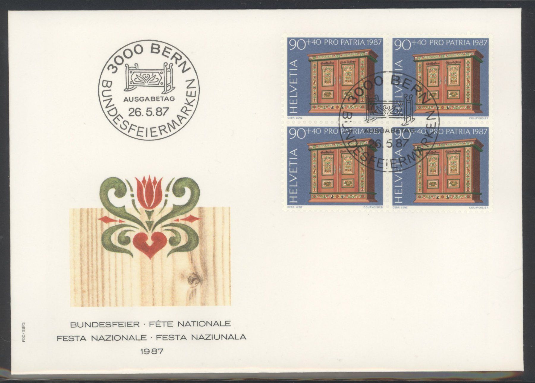 Tutti i francobolli: 1987, Pro Patria, FDC, Viererblöcke – Usato da Willisau venduto da Vollstempel 4
