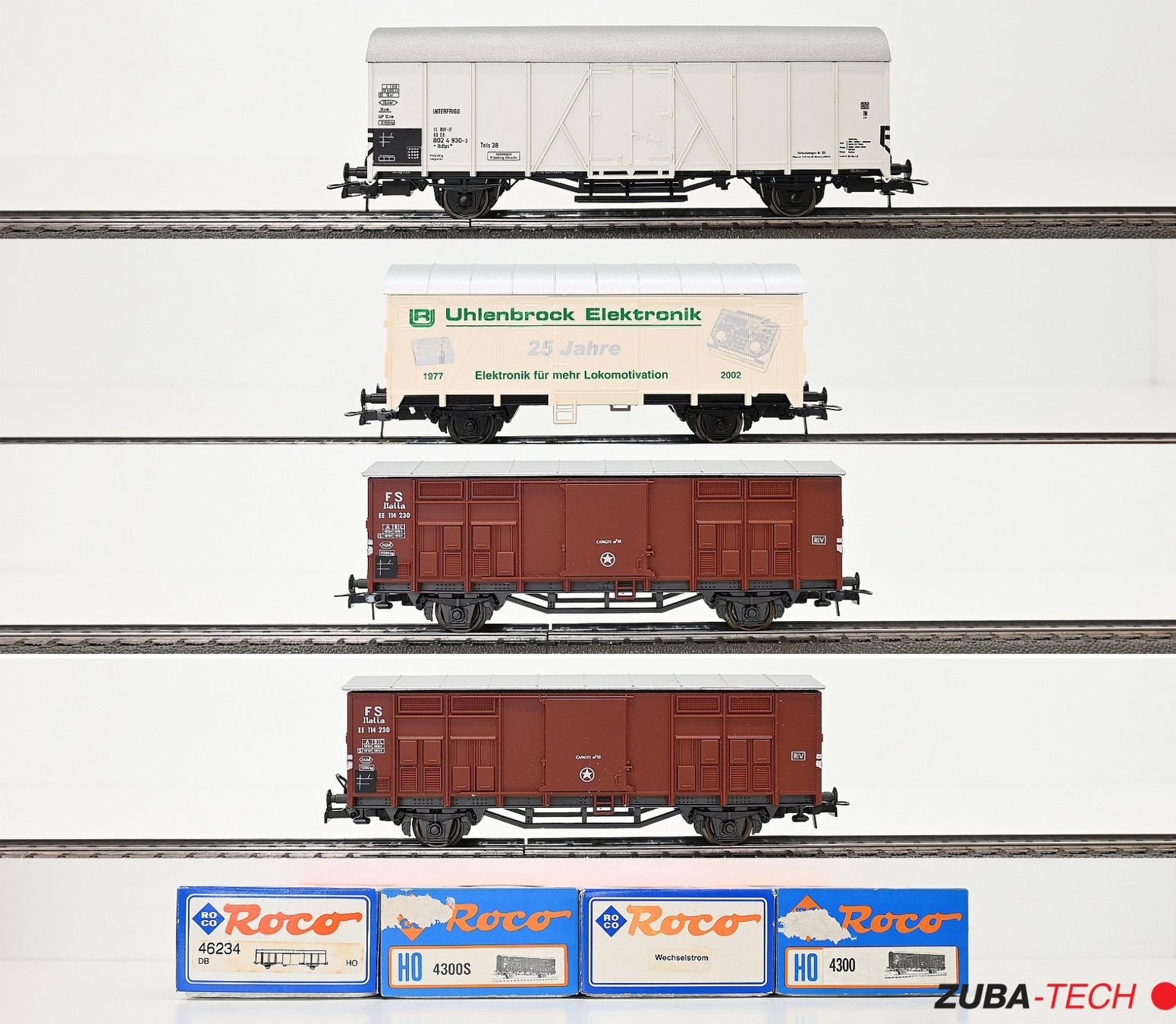 Roco 4x Gedeckte Güterwagen der DB/FS, H0 GS, mit OVP (Gebraucht) in St ...