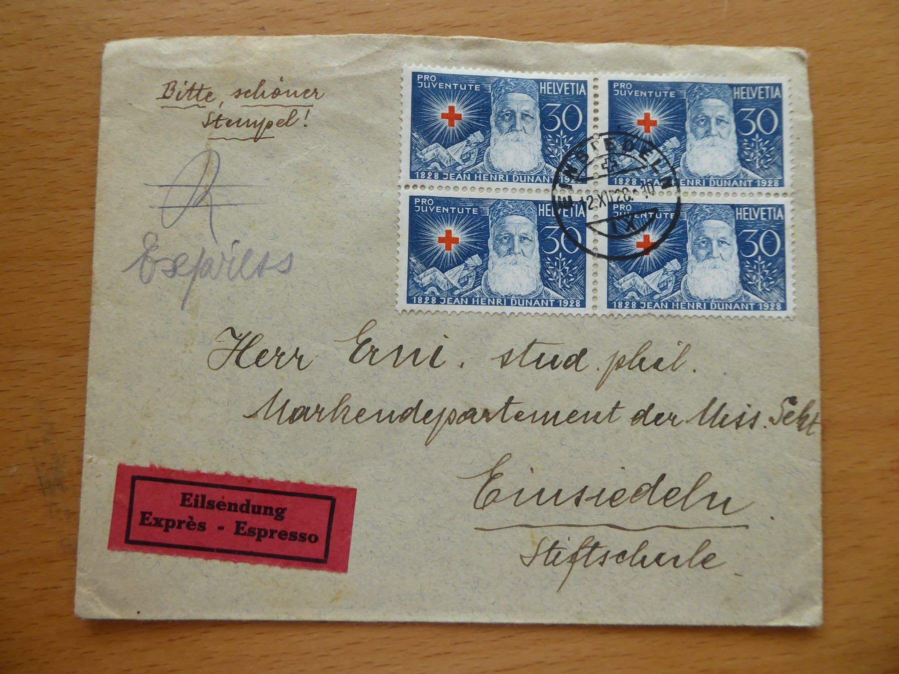 Tutti i francobolli: 1928 PJ Viererblock Beleg mit Höchstwert – Usato da Rothrist venduto da swisstools