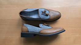 Slipper im Brogue-Stil - 38 - Cognac / Fischgrät