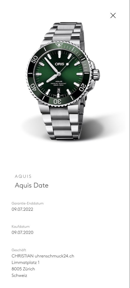 Oris Orologi: Oris Aquis Date 43.5mm Grün✅ – Usato da Frenkendorf venduto da VT06 2