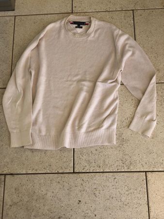 Cream Tommy Hilfiger linen and cotton crew neck sweater