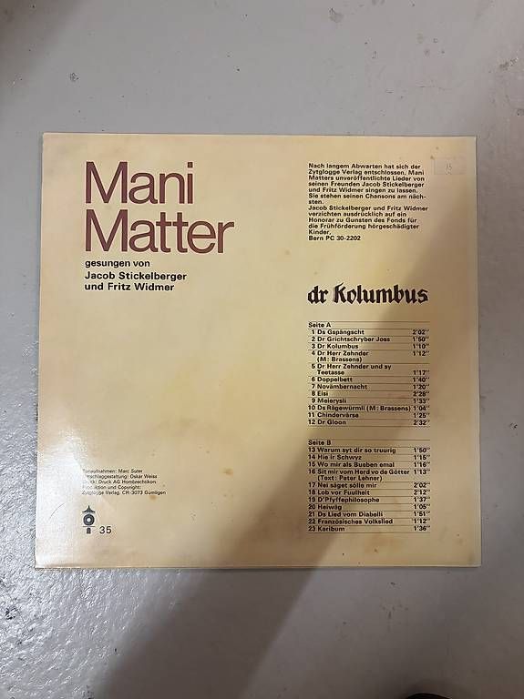 Dischi in vinile: Mani Matter  dr Kolumbus – Usato da Erlenbach ZH venduto da xav_87dr 1