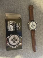 Pareor Exklusiver Design Chronograph Lederarmband Weiss Silb