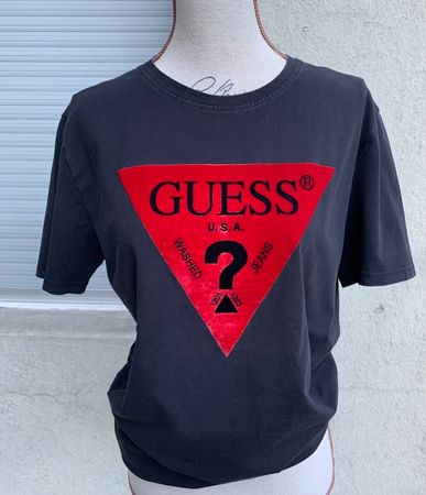 Super t-shirt droit GUESS triangle velours slimfit homme t.M