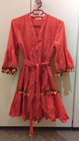 Sommerkleid Italienisches Label Rot Pompons 100% Baumwolle