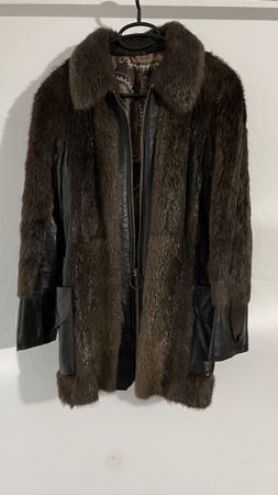 Manteau de fourrure vintage, cuir et fourrure