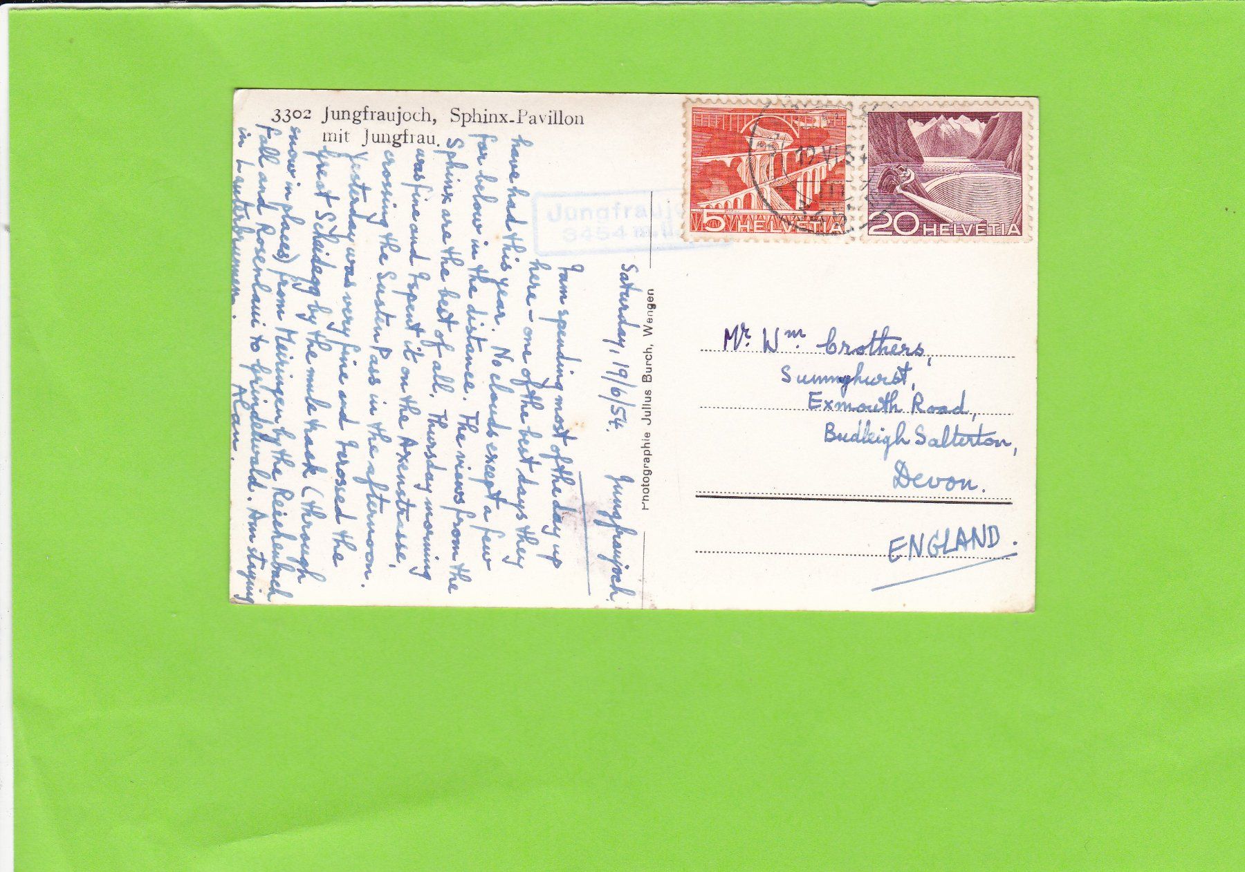 Cartoline postali: Jungfraujoch, Sphinx-Pavillon – Usato da St. Peterzell venduto da neckertal 1