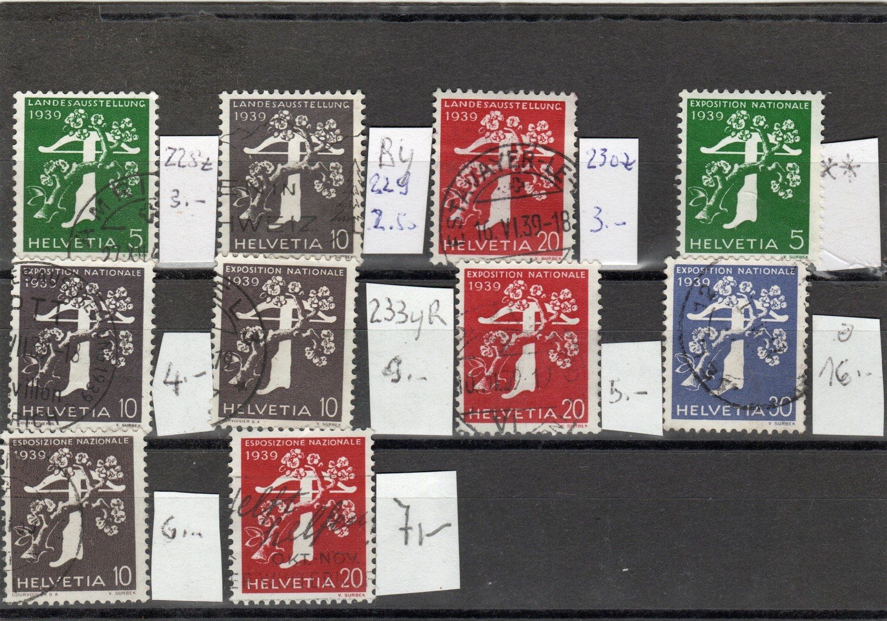 Tutti i francobolli: 057b CH 1939  Esp. Naz. Suisse – Usato da Breganzona venduto da dede46