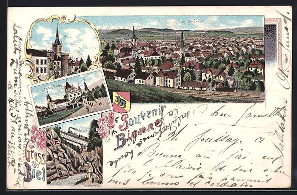 Cartoline postali: Litho Bienne, Vue generale, Schloss Nida – Usato da Berlin venduto da bartko-reher