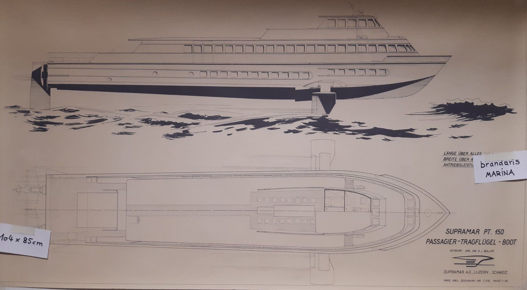 Documenti: Originalplan Passagier-Tragflügelboot Supramar PT 150 – Usato da Malters venduto da Brandaris