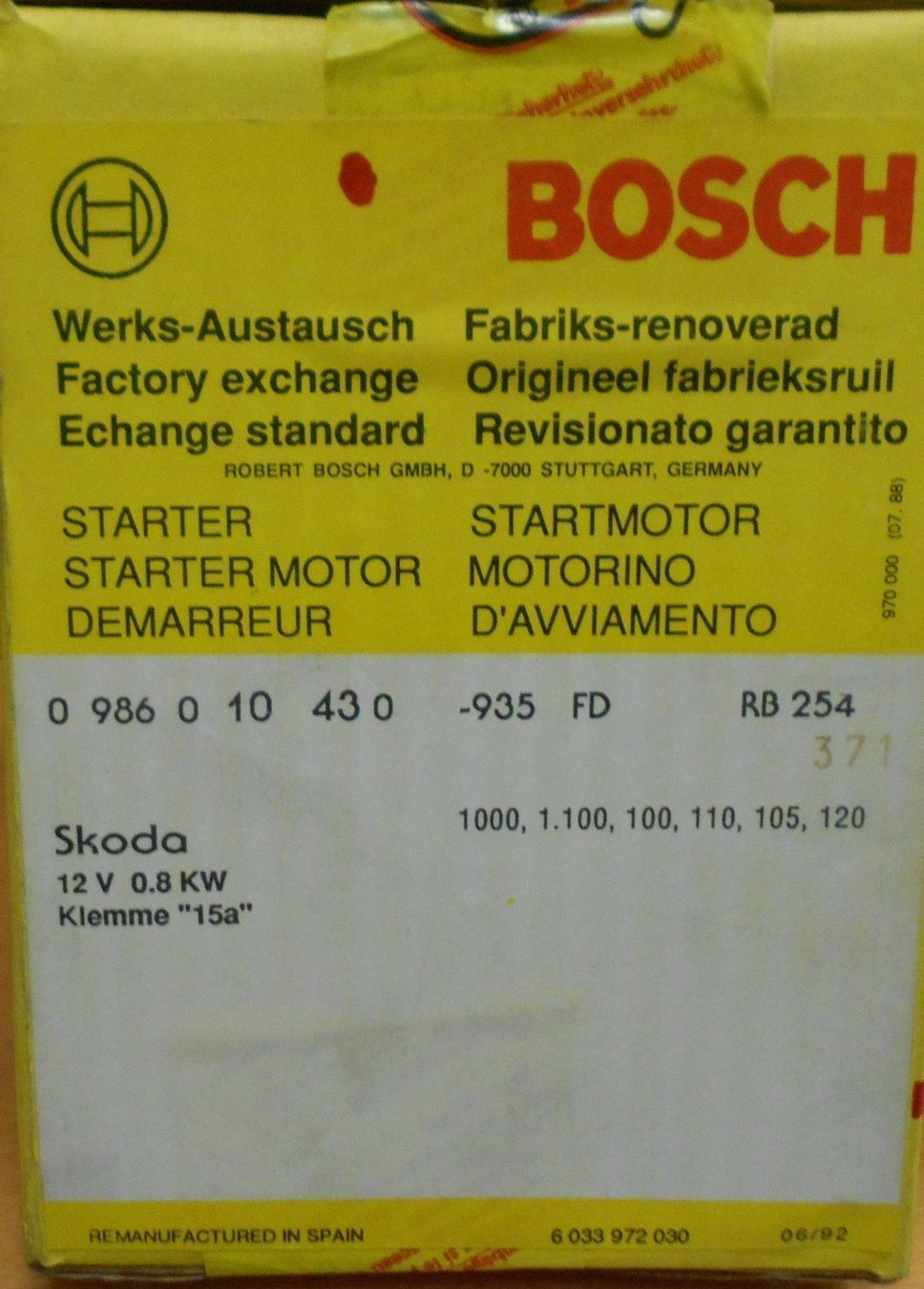 Skoda Tutti pezzi di ricambio auto: Anlasser Bosch für Skoda – Nuovo e nell'imballaggio originale da Altstätten venduto da rapo-glaus