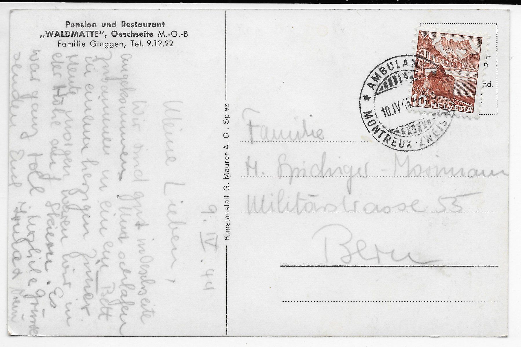 Cartoline postali: Pension & Restaurant WALDMATTE Oeschseite – Usato da Hefenhofen venduto da Richsalz 1