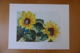 Aquarell Sonnenblumen 30 x 40 cm im PP