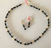 Collier + Boucles oreilles Onyx & Swarovski - AG doré