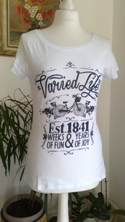 T-shirt blanc YESSICA motifs vélo, taille S, Bio cotton 100%