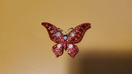 Rote Vintage Brosche Schmetterling mit Strass, Herbst Chic