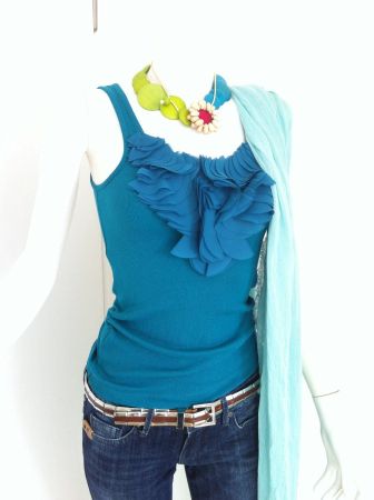🤩MANGO TANK TOP PETROL GERILLT & RÜSCHEN NEU & D&G P.