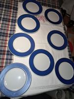 8 Teller, blau/weiss, von Hutschenreuther, "Doppio"