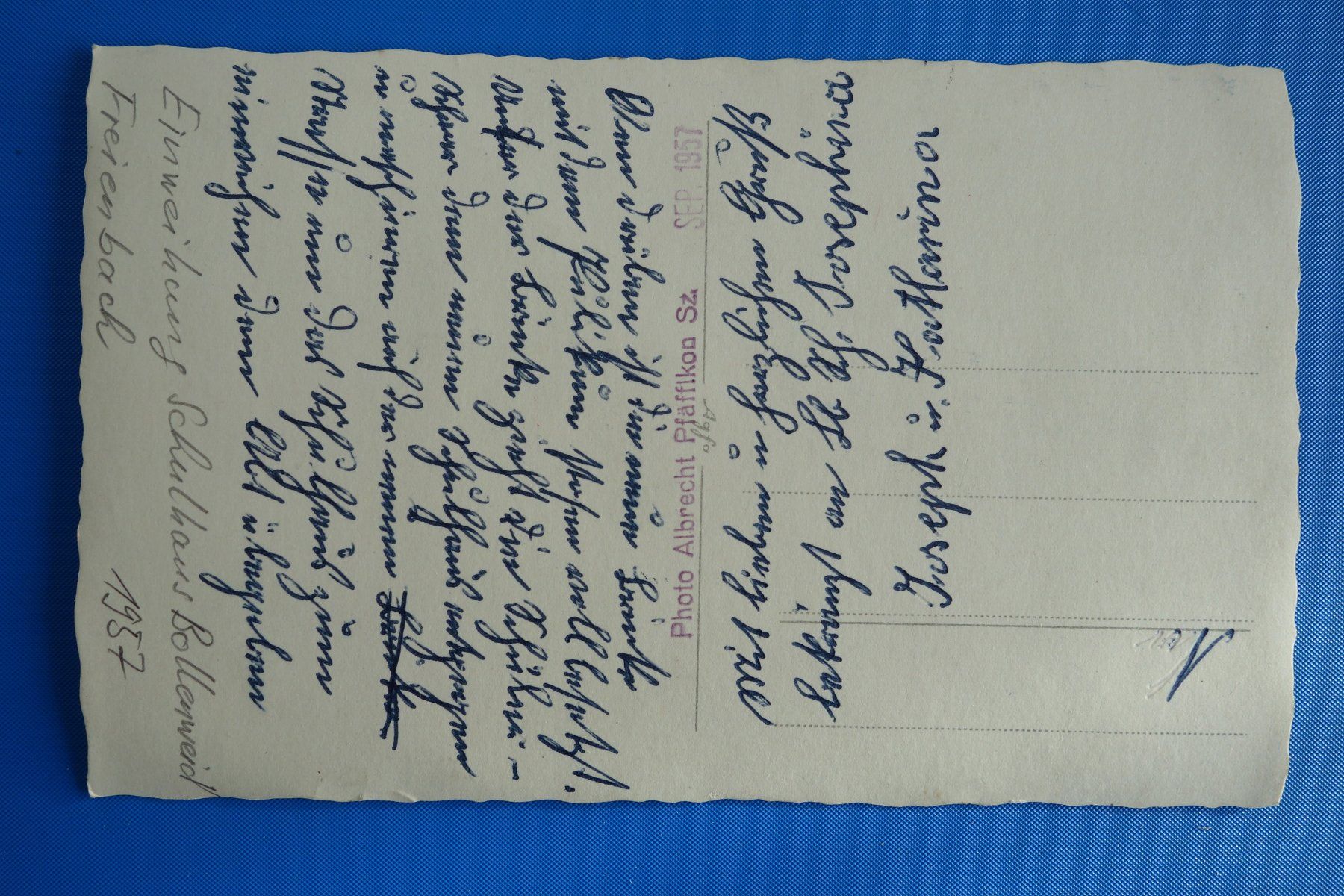 Cartoline postali: FREIENBACH - Einweihung Schulhaus Bollenweid 1957 – Usato da Ibach venduto da Ibanto 2