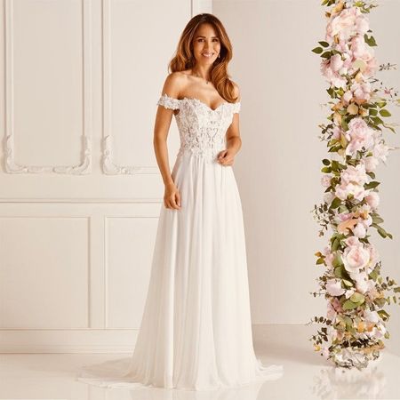 Brautkleid Off Shoulder Spitze Chiffon Grösse unbekann