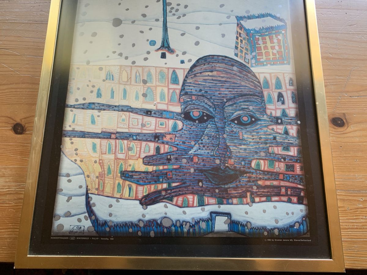 Foto & Immagini: Hundertwasser-Bild, Kunstdruck, Winterbild 1966, Goldrahmen – Usato da Dussnang venduto da pml253 2