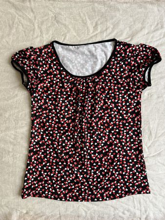 Liquor BrHeart Print Summer Top - Black, Red, and White 