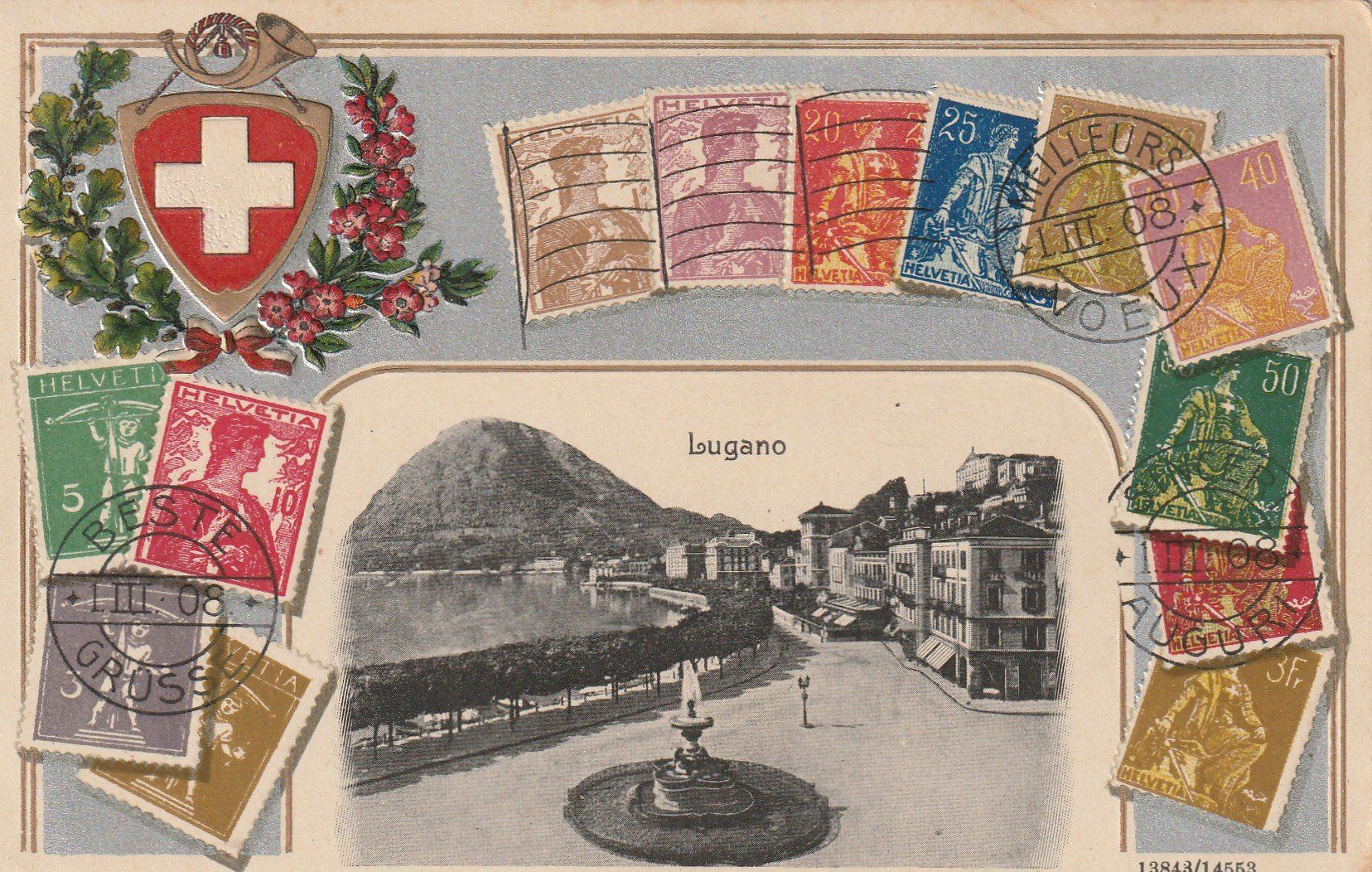 Cartoline postali: Alte Schweizer Briefmarken Postkarte Lugano 1908 – Usato da Rupperswil venduto da Ema10