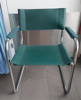 Vintage Freischwinger Stuhl Leder Chrom, Dunkelgrün