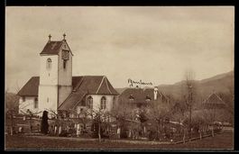 Foto-AK Worb, Kirche und Pfarrhaus, 1909