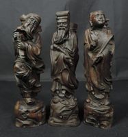 alte, chinesische Schnitzereien 3 Figuren aus Teakholz
