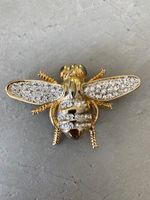 Vintage Roman Brosche Biene Hummel vergoldet mit Strass