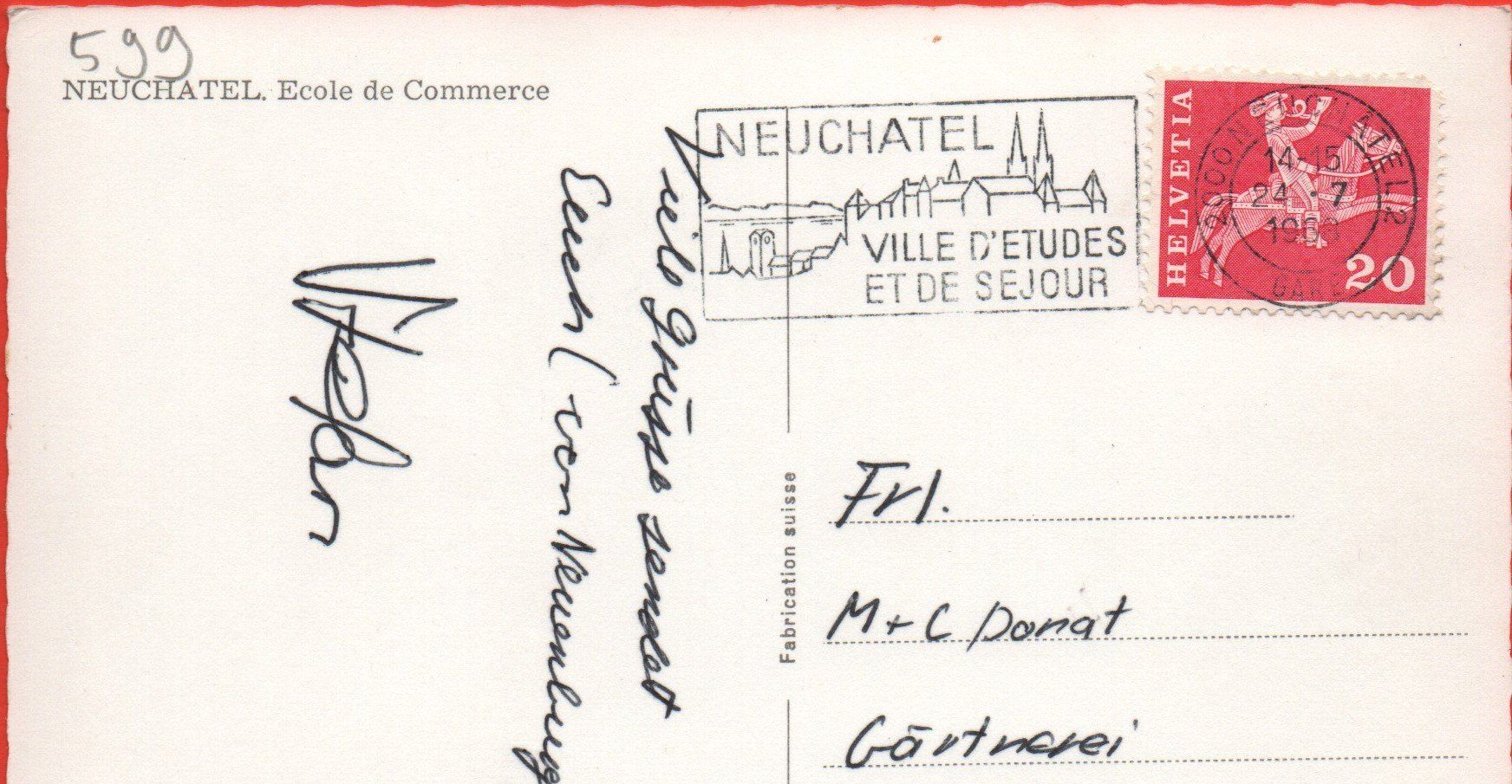 Cartes postales: NEUCHÂTEL Ecole de Commerce - Auto, VW-Käfer – D'occasion à Jona par philajona 1