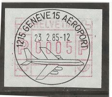 1215 GENEVE 15  AEROPORT K254a LVT 23.02.85 auf ATM (FRAMA)