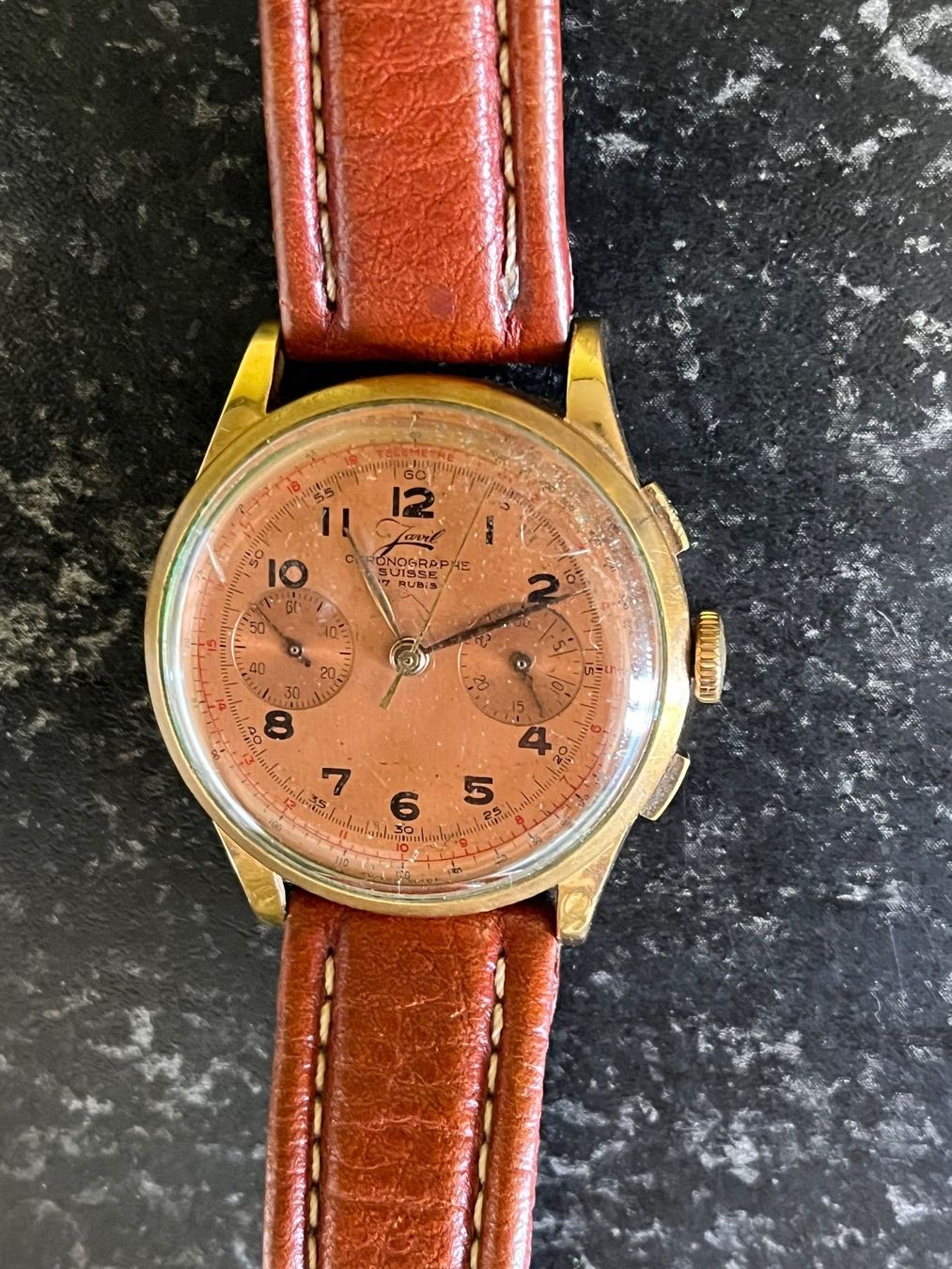 Uhren: Javil Chronograph Goldgehäuse – Gebraucht aus Flumenthal von Fetthenne