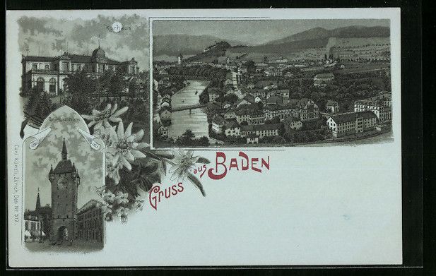 Cartoline postali: Mondschein-Lithographie Baden, Ortsansic – Usato da Berlin venduto da bartko-reher