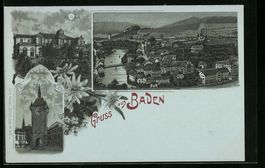 Mondschein-Lithographie Baden, Ortsansic