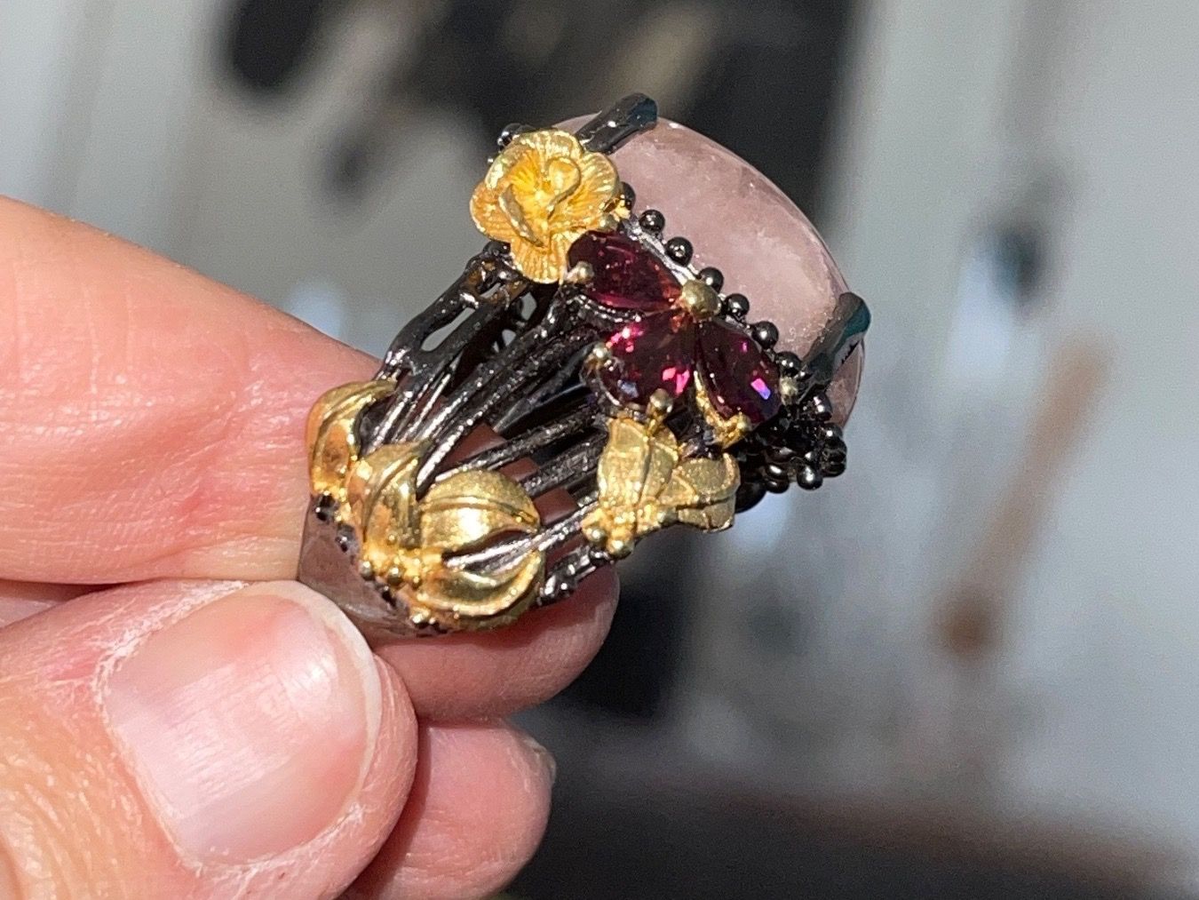 Llan Valls Joies Ringe: 💥Natural Morganite Cabochon SS925 & Gold Statement Ring🌟 – Neu (gemäss Beschreibung) aus Birsfelden von Brut 8