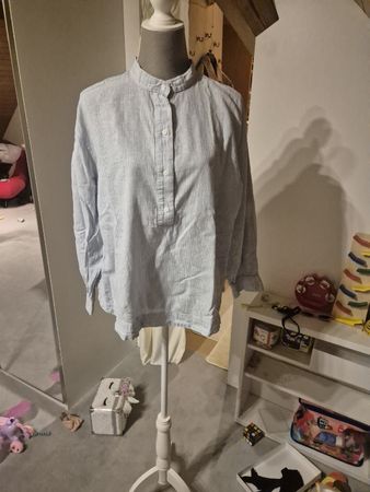 H&M Bluse Leinenmix gestreift Stehkragen Grösse M