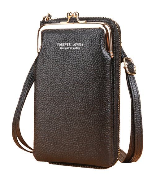 Étui Téléphone Holster Cuir PU – Bandoulière Portefeuille Antivol – Noir – Neuf