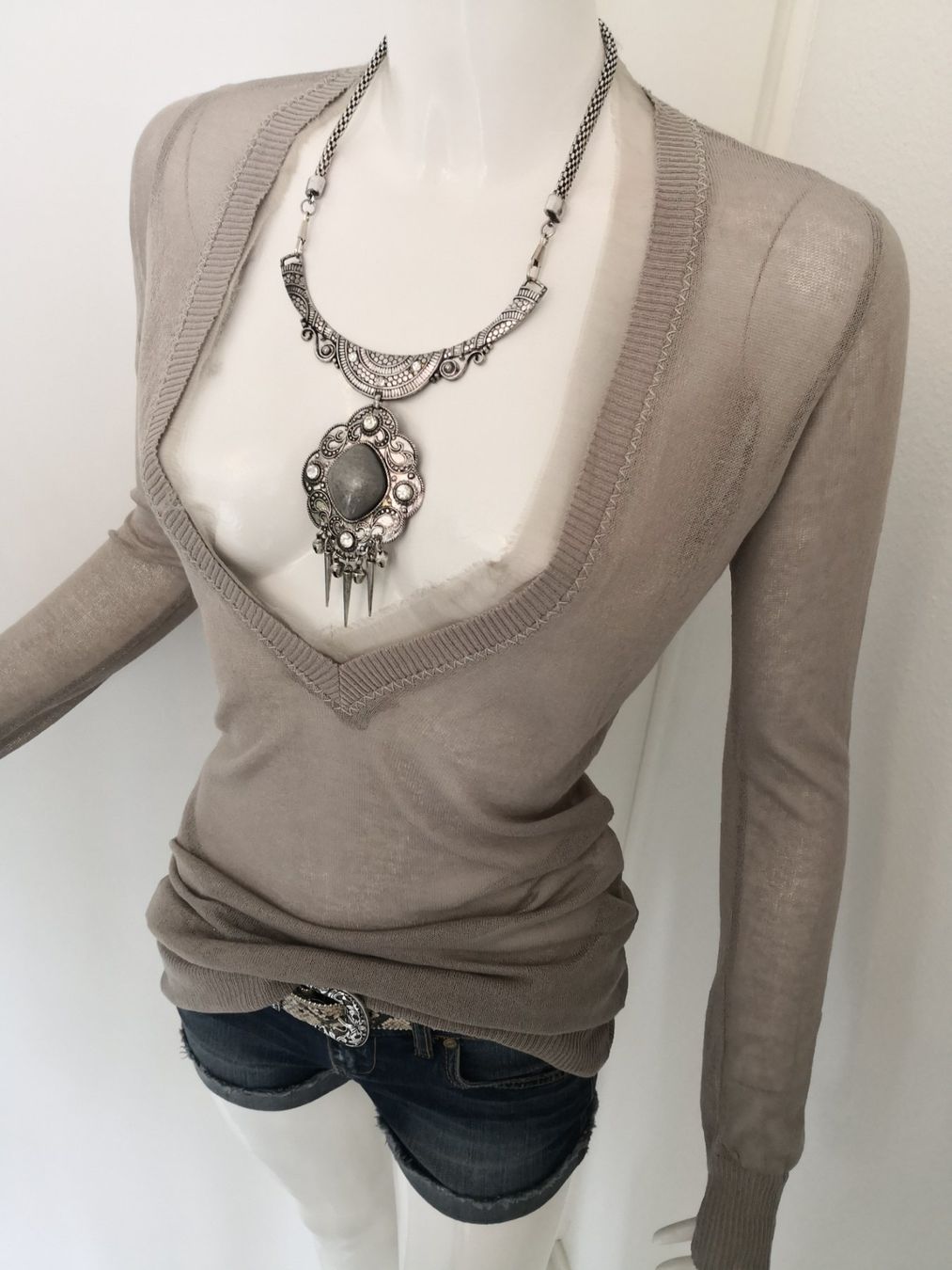 Pullover & Sweatshirts: 🤩POIS STRICK-PULLOVER BEIGE 100% SEIDE MIT CHIFFON-BORD – Neu (gemäss Beschreibung) aus Olten von Naja-Twins-Twins 9