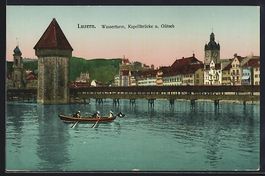 Luzern, Wasserturm, Kapellbrücke und G
