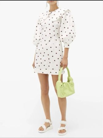 GANNI Sailor-Collar Polka-Dot Cotton Dress