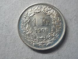 1 Fr. 1906 silber  unz/stgl   Top Sammlerstück