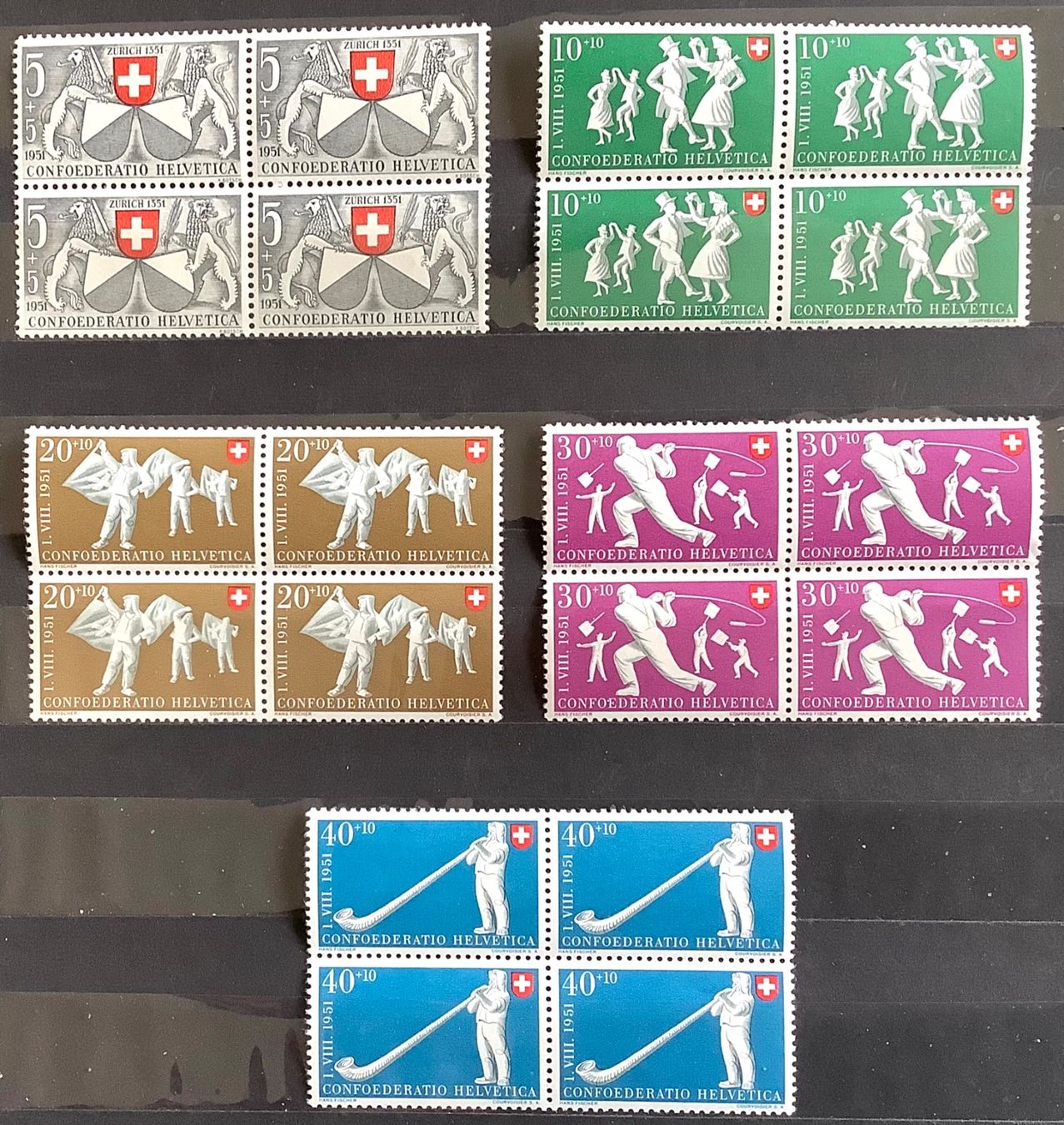 Tutti i francobolli: 1951 - Pro Patria Viererblöcke postfrisch **: Kat: 120.- – Nuovo (secondo la descrizione) da Liestal venduto da Skunk02