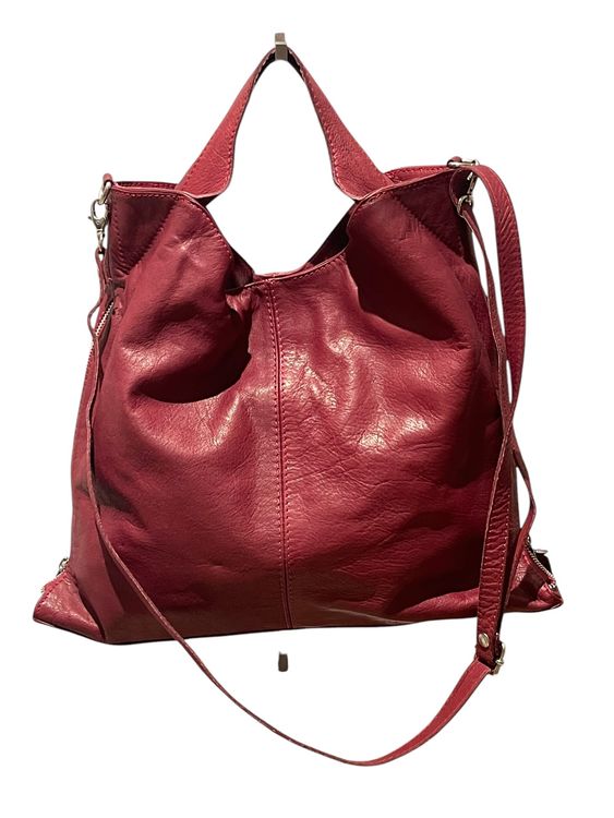 Modarno Große Leder-Handtasche Für Damen – Shopper Mit Schultergurt, In Bordeaux, Made In Italy