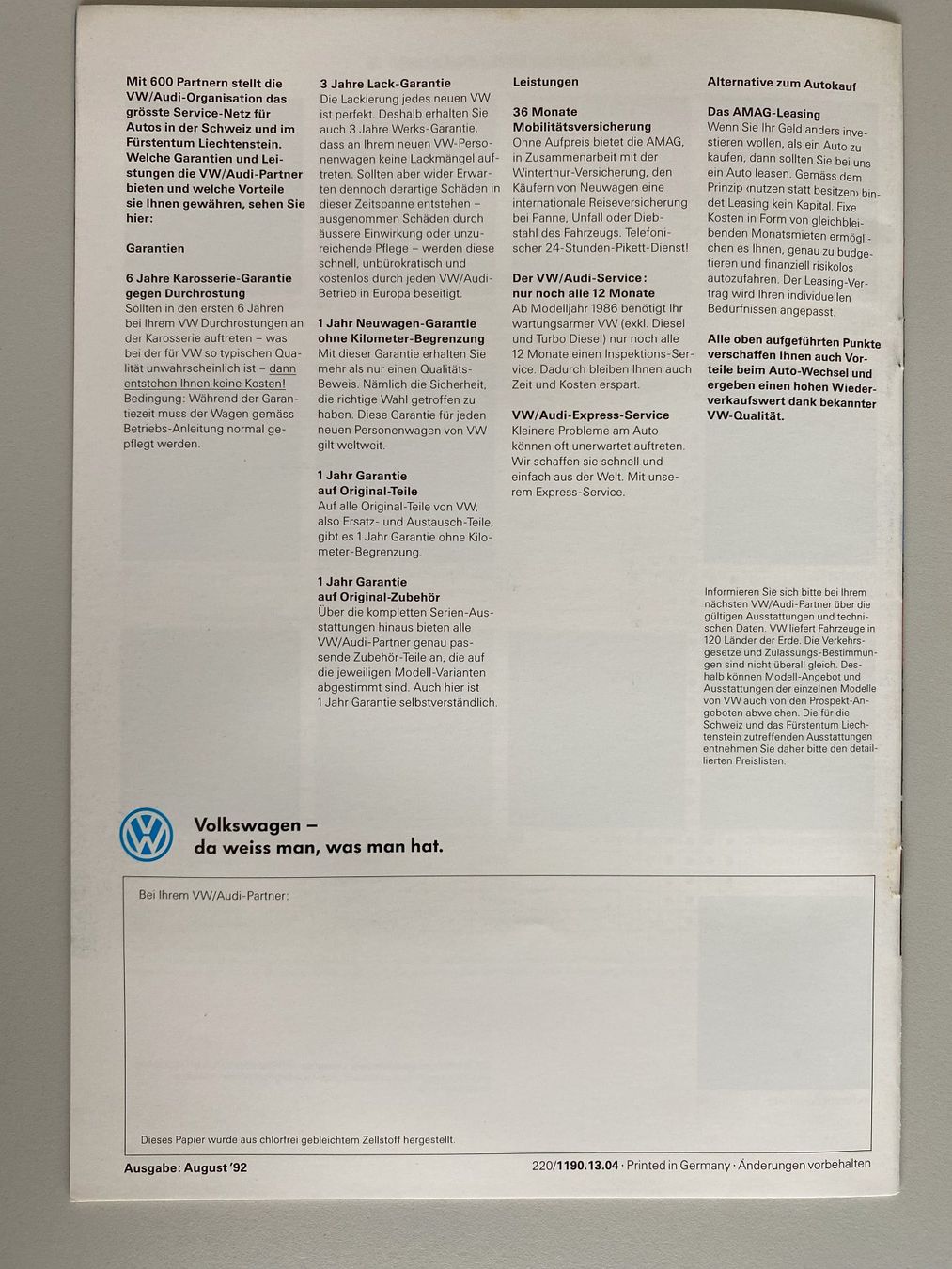 Zeitschriften & Magazine: Der Passat Variant Magazin (1992) – Gebraucht aus Alpnach-Dorf von Hess-Automobile 3